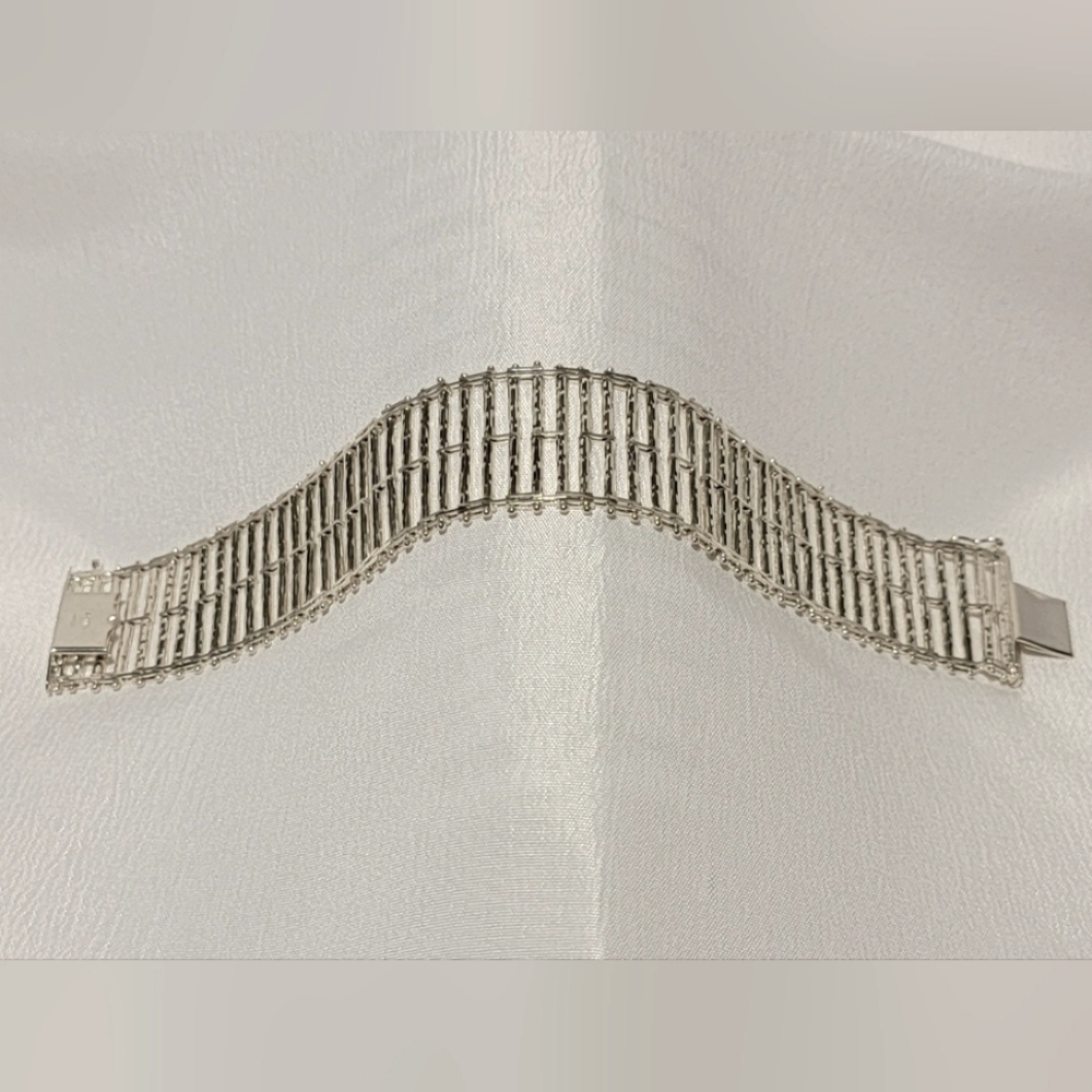 Textured Italian Milor Sterling Silver Fence Post Bracelet - Picture 3 of 9